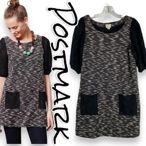Postmark Anthropologie Shift Dress Tunic Knit Space Dye Black Size Small